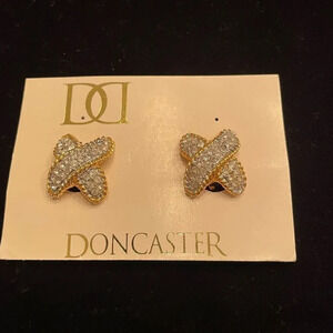 DON Caster vintage gold rhinestone X clip on earrings